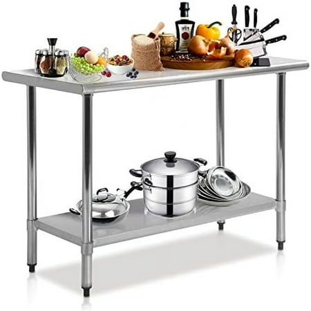 

JTFCXD Kitchen Work Table Stainless Steel NSF Commercial Worktable with Adjustable 24 X 48 Inches Scratch Resistant Heavy Duty Metal Food Prep Table for Garage Restaurant Kitchen Silve