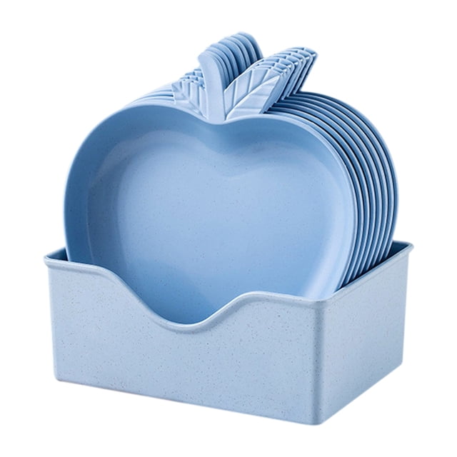 Plastic Cutlery Set With 6.29 In Food Tray Fruit Snack Bowl — 10 Pc Stackable Plates And Storage Tray For Restaurants Dining Halls