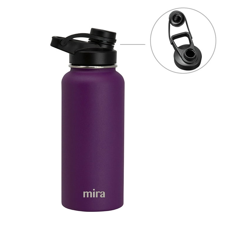 Mira 32 oz Stainless Steel Insulated Sports Water Bottle - 2 Caps - Hydro Metal Thermos Flask Keeps Cold for 24 Hours, Hot for 12 Hours - BPA-Free