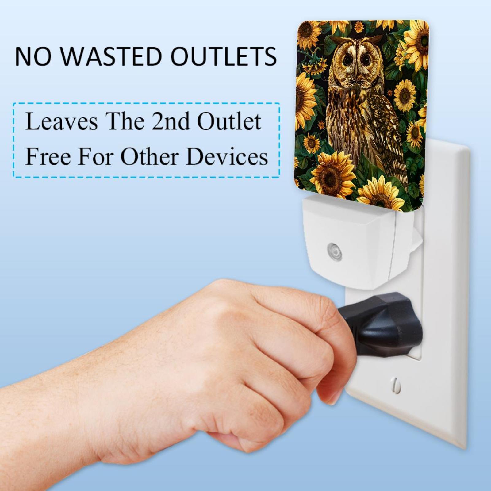 PhooArto Sunflowers Owls Plug in LED Night Light Auto Sensor Dusk to Dawn Decorative Night for Bedroom, Bathroom, Kitchen, Hallway, Stairs, Baby's Room, Energy Saving
