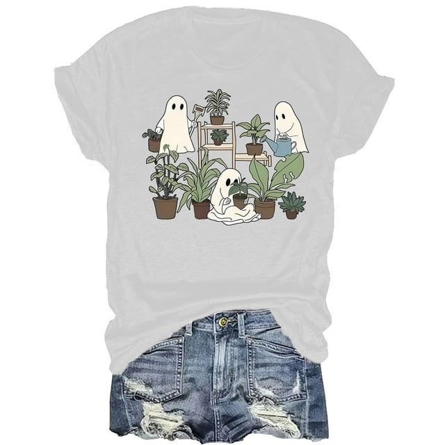 LUOGENLI T-shirts pour Femme pour Femmes T-Shirt à Lettres Imprimées Col Rond Décontracté Personnalité Mode T-Shirt à Manches Courtes T-shirts pour Femmes T-shirts Graphiques T-shirts Amusants Adulte Fête de la Saint-Patrick Blanc G