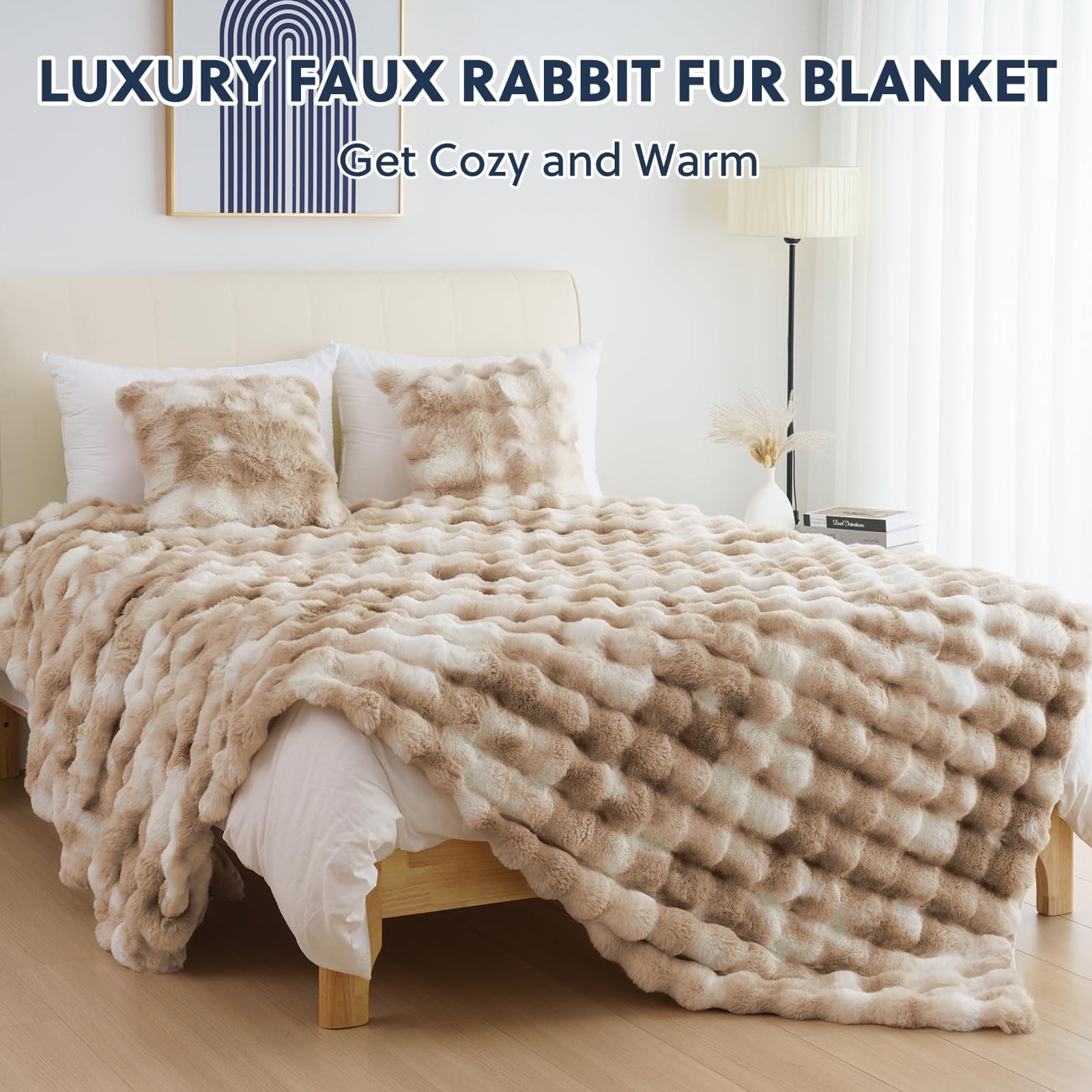 Cozylore Faux Fur Throw Blanket for Bed Luxury Fluffy Thick Bubble Blanket Warm Cozy Throw for Bedroom Living Room, 90" x 108", Tie-Dye Brown
