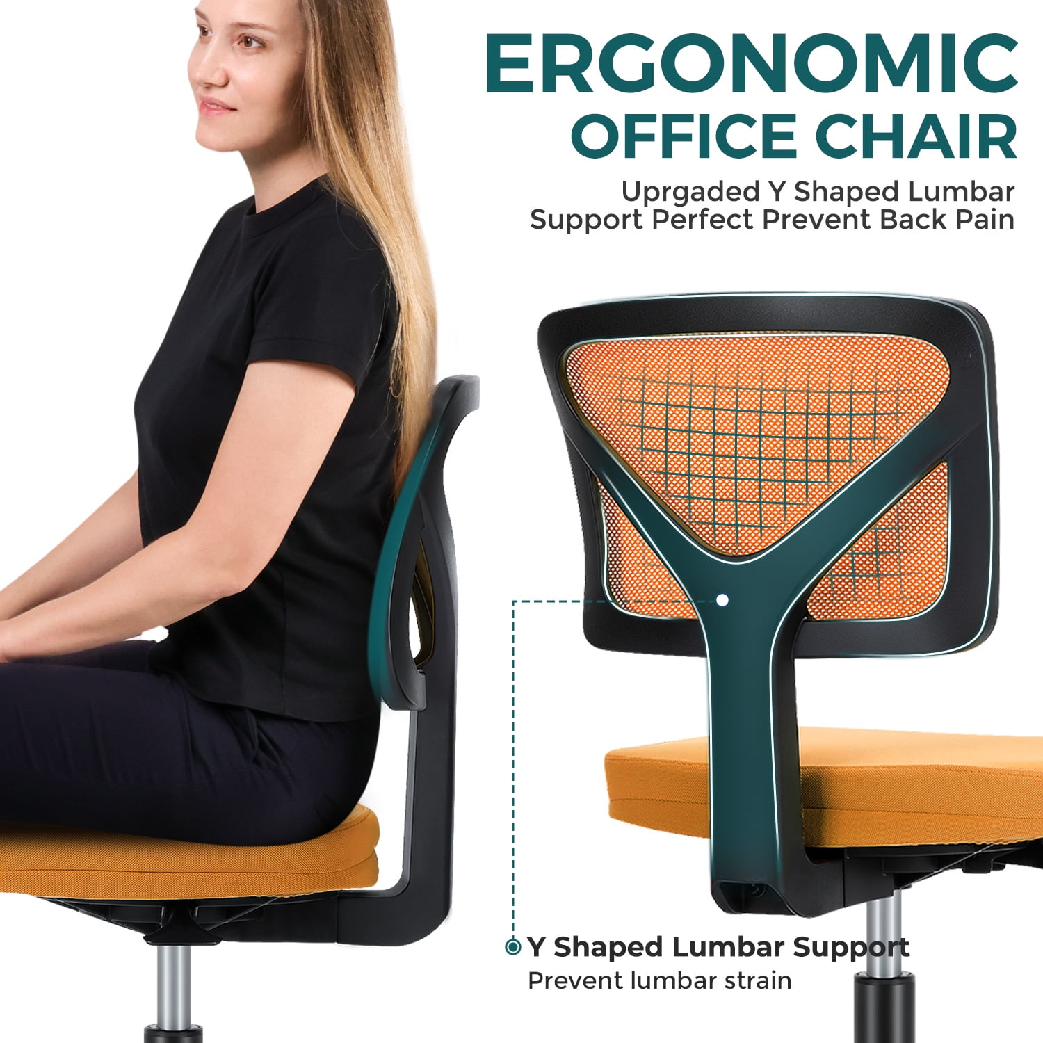 Gianna Armless Desk Chair, Home Office Rolling Adjustable Ergonomic Chairs with Low Back