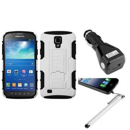 Insten White Stand Hybrid Case+Car Charger+Stylus For Samsung Galaxy S4 Active i537
