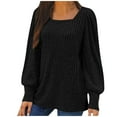 thumbnail image 3 of BiZtdJrK Womens Fall Winter Sweaters Casual Ribbed Knit Long Sleeve Shirts Loose Square Neck Dressy Pullover Blouse Teen Girls Clothes, Black, L, 3 of 7