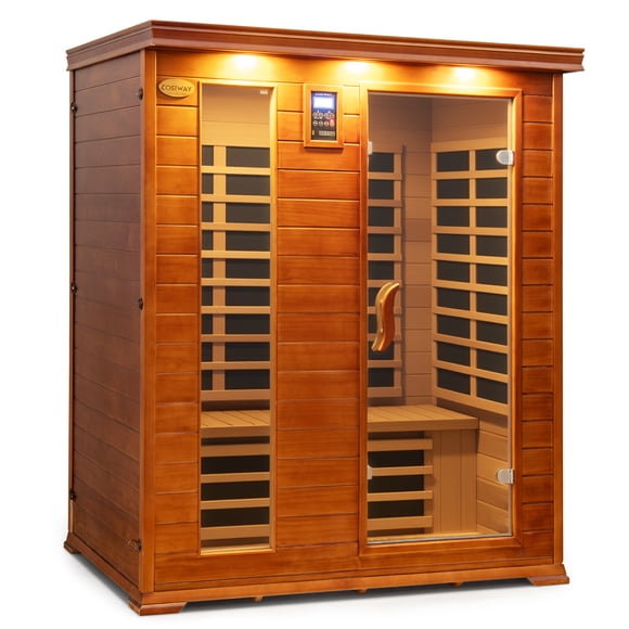 Costway 1-3 People Far Infrared Wooden Sauna Room for Home with Bluetooth Speakers