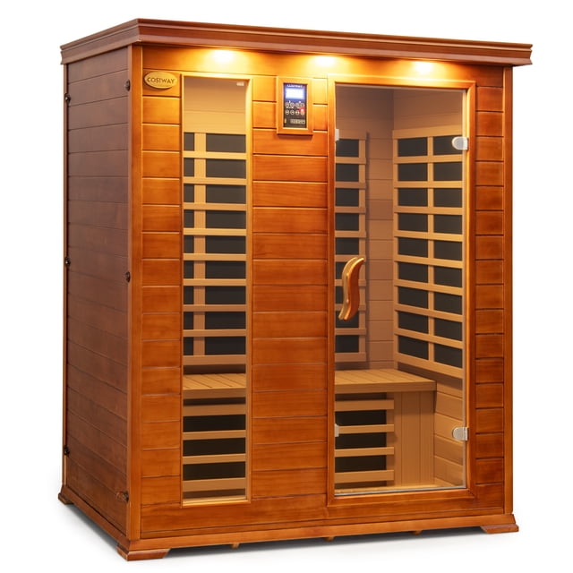 Costway 1-3 People Far Infrared Wooden Sauna Room for Home with Bluetooth Speakers