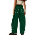thumbnail image 3 of XFLWAM Womens Barrel Sweatpants Baggy Wide Leg Fall Palazzo Pants Casual Loose Drawstring High Waisted Lounge Trousers with Pockets Green S, 3 of 8