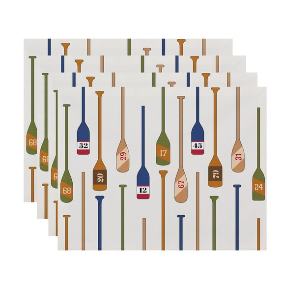 Simply Daisy, 18 x 14 Inch, Oar Numbers, Geometric Print Placemat (Set of 4), Ivory