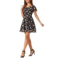 thumbnail image 4 of INSPIRE CHIC Women's Floral V Neck Flare Short Sleeve Lace-up Zipper Chiffon Dress L Black B, 4 of 5