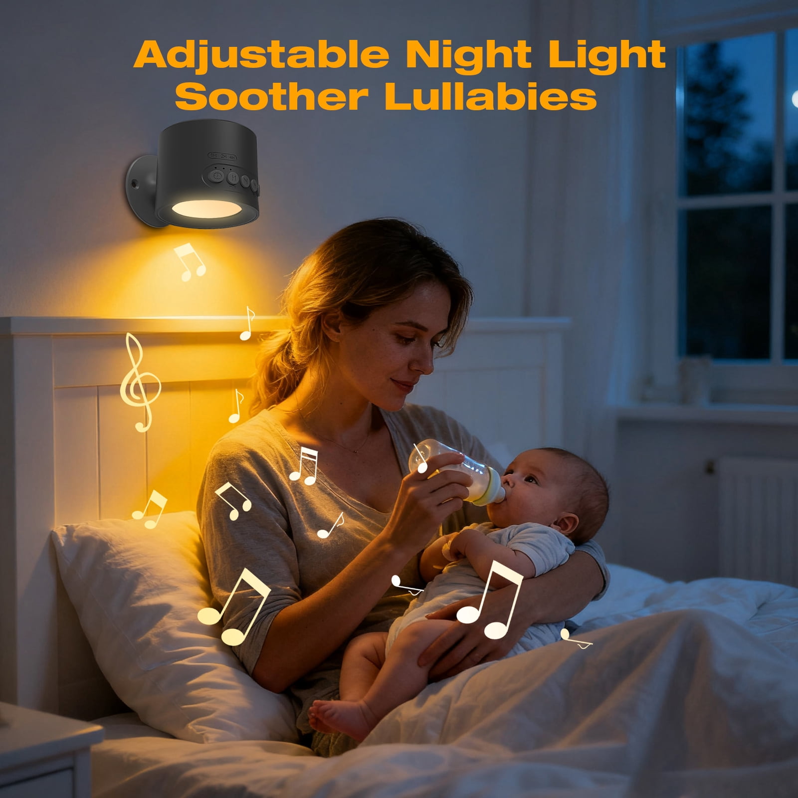 Musqua 30 Natural Soothing Sounds White Noise Machine with LED Wall Sconce Night Light for Baby Kids Adults