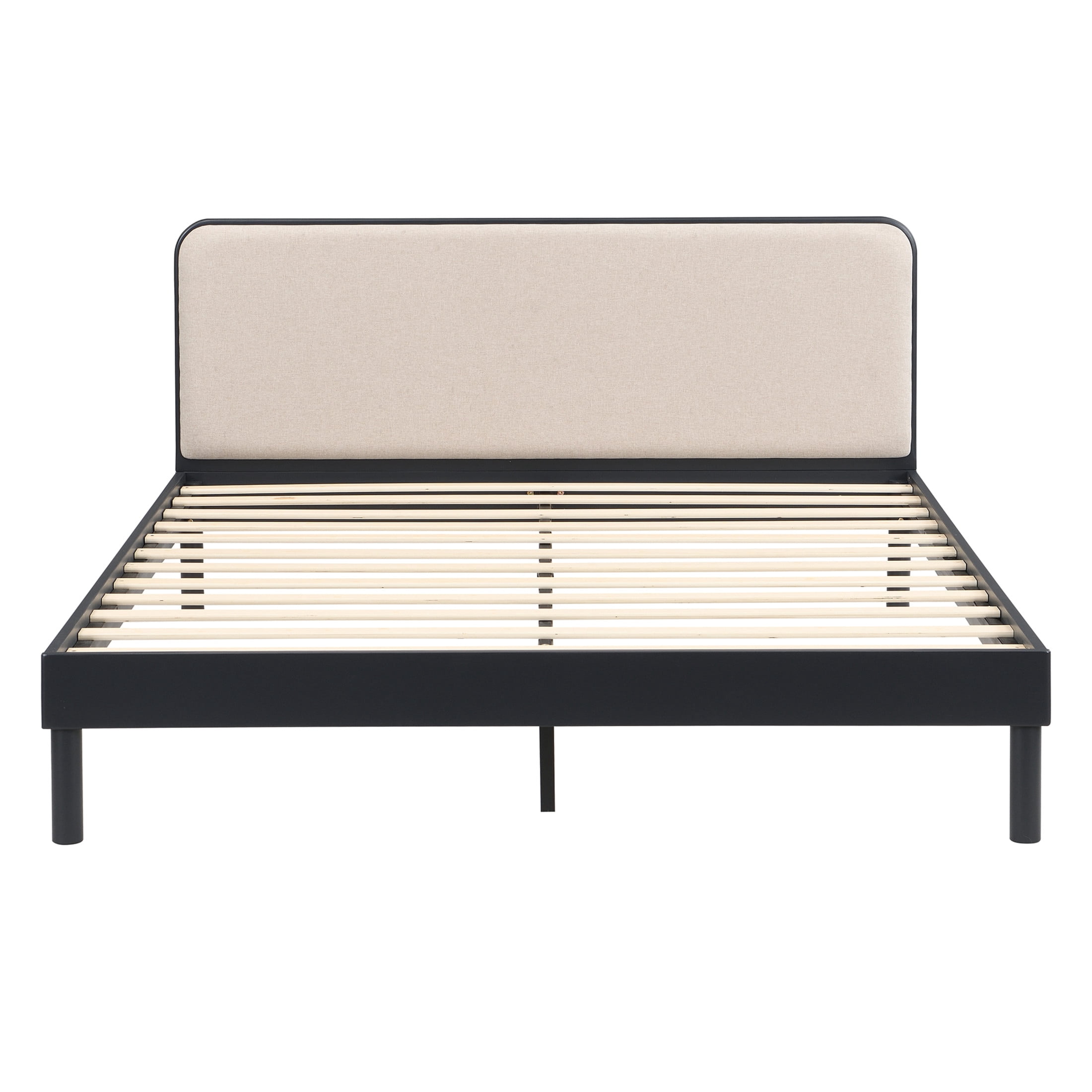 Christopher Knight Home Queen Bamboo Platform Bed Frame with Upholstered Headboard, Black