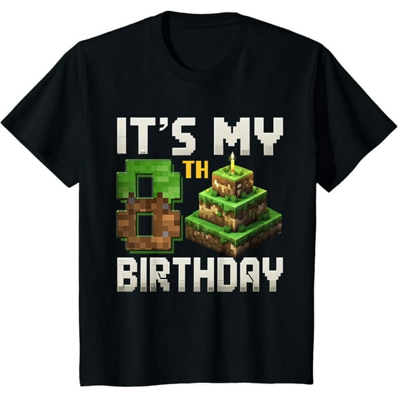 8th Birthday 8 Year Old Birthday Boys Gamer Pixel Number T-Shirt