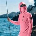 thumbnail image 6 of Havenx Men's UPF 50+ Sun Protection Hooded Shirt Long Sleeve Uv Protection Shirt with Zip Pockets Quick Dry Hooded Rash Guard Shirts with Mask Hiking Running Fishing Athletic Workout Blouses,Pink 2XL, 6 of 6