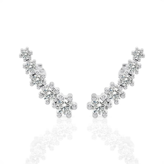 Diamond Club 1/2 Carat Lab Grown Diamond Climber and Crawler Earrings in 14K White Gold – Round curved ear climber Design (VS1 Clarity, F-G Color)