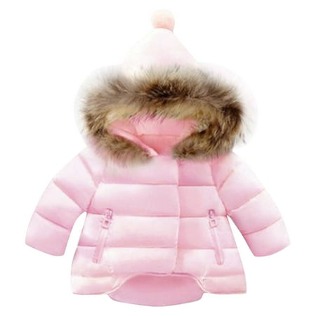 

EHTMSAK Toddler Baby Boy Girls Zip Up Long Sleeve Jackets Children Fall Winter Pockets Outerwear Faux Fur Hooded Coat Pink 1Y-6Y 110
