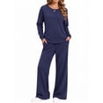 thumbnail image 2 of MOYIKO Two Piece Sets for Women Fall Travel Vacation Outfits Pleated Long Sleeve Lounge Sets Wide Leg Pants, 2 of 7