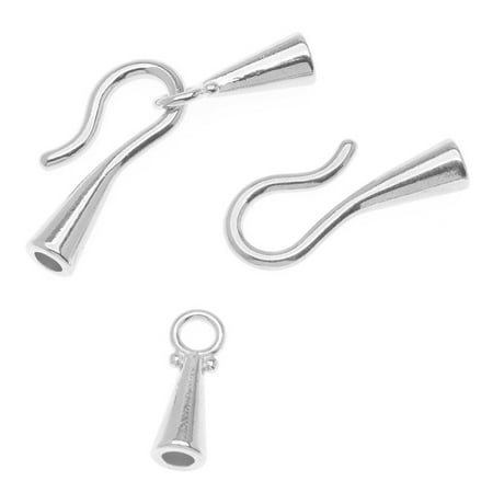 - Silver Plated Cone Shaped Hook & Eye Cord Ends - Fits Up To 3.2mm Cord (4 Sets)