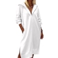 thumbnail image 2 of Women'S Oversized Casual Pullover Long Sleeve Split Hem Drawstring Hoodies Dress with Pockets White S, 2 of 5