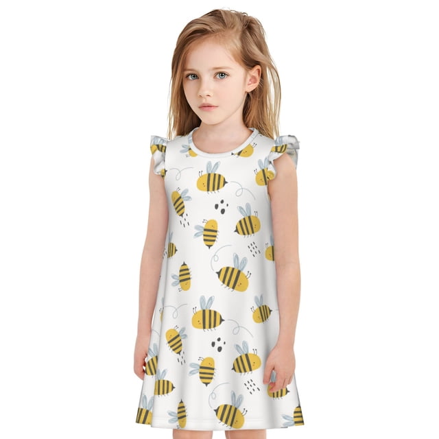 Balery Bee Camisón de princesa para niñas, pijama de algodón con mangas abullonadas, suave y bonito.-Medium