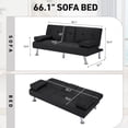 thumbnail image 7 of Modern Faux Leather Futon with Cup holders and Pillows Convertible Folding Sofa Bed, 7 of 7