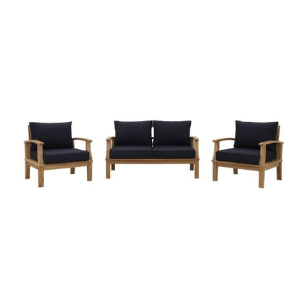 Modway Marina 3 Piece Outdoor Patio Teak Sofa Set in Natural White