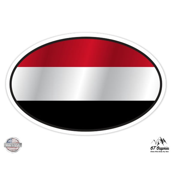 Yemen Flag Oval - 12" Vinyl Sticker Waterproof Decal