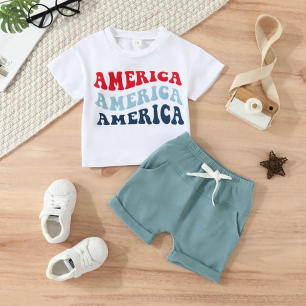 Conjunto De Top Y Shorts De Manga Corta Conjunto de dos piezas de top y pantalones cortos de manga corta para bebes varones con estampado de letras 80cm 9 12M Cgtredaw Para estrenar