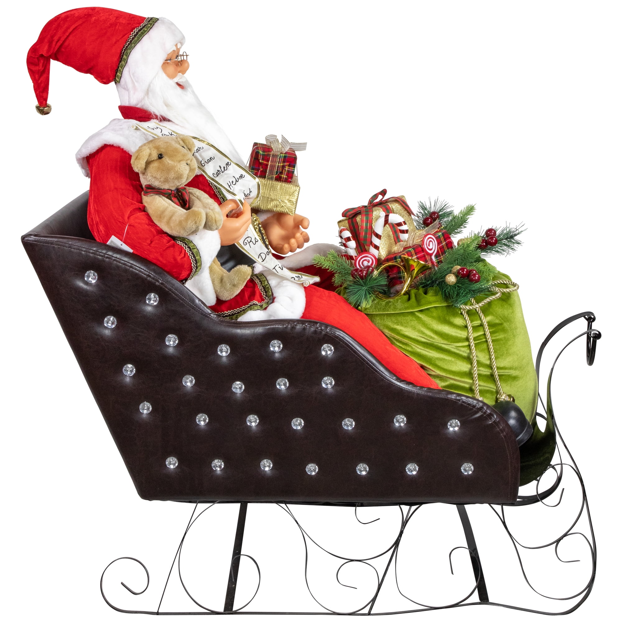 4' Deluxe Animated Musical Santa Claus in Jeweled Sleigh Christmas Decoration