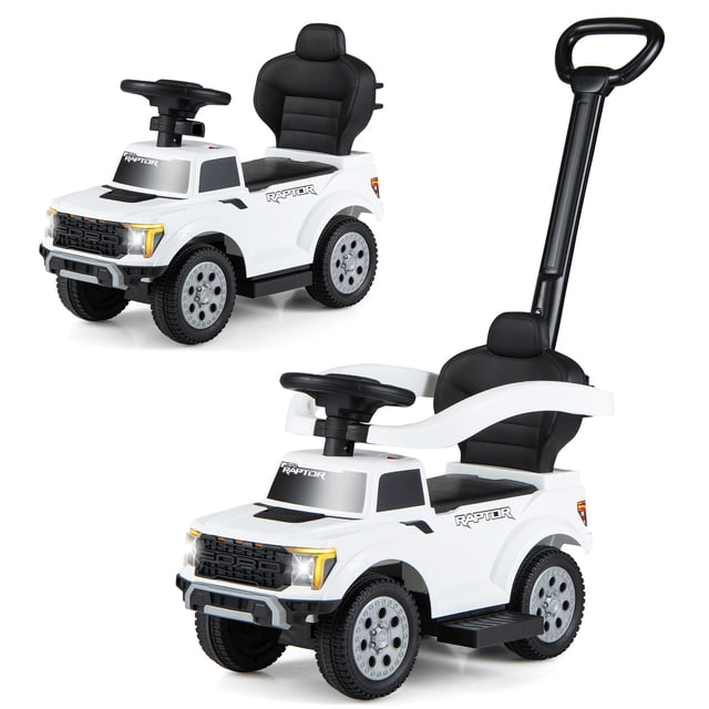 Gymax 3-In-1 Licensed Ford Stroller Sliding Walking Car w/Horn Sound LED Headlights White