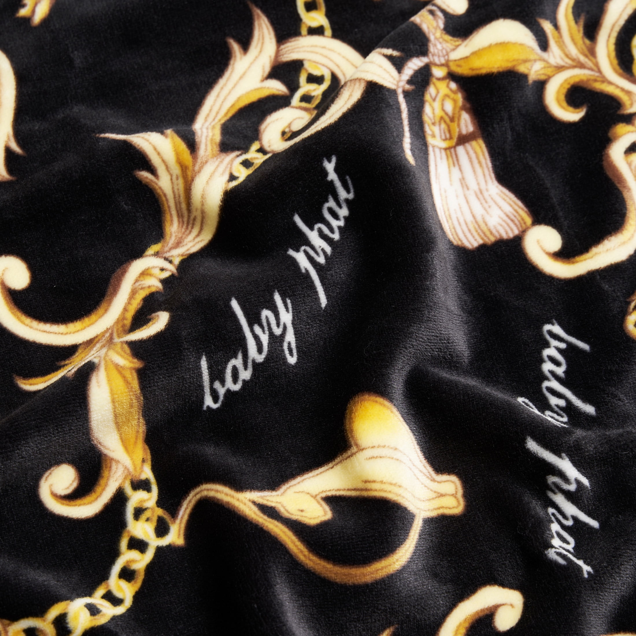 Baby Phat Oversized Plush Throw Blanket 60" x 70", Gold Chains Black
