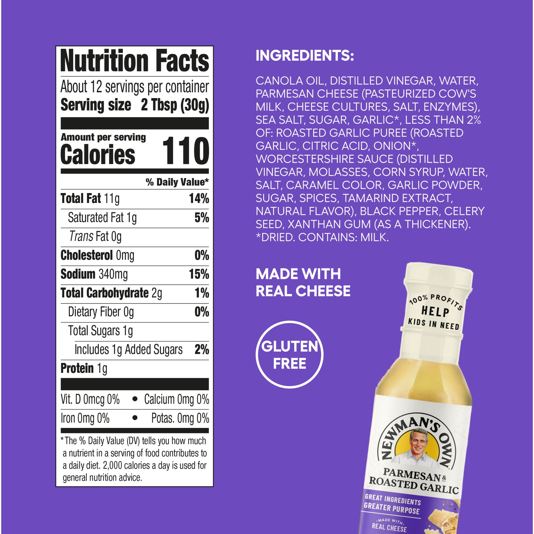 (2 pack) Newman's Own Parmesan & Roasted Garlic Salad Dressing and Marinade, 12 fl oz