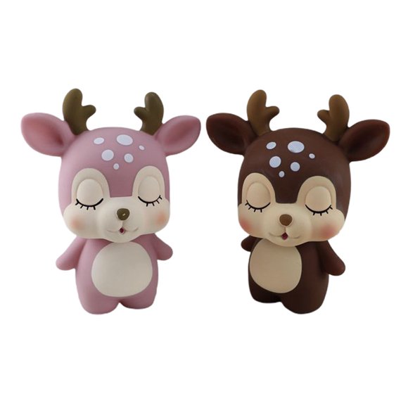 2pcs Creative Cake Decoration Cake Accessory Cartoon Deerlet Model Adorable Home Adornment Desktop Ornament for Decor (Pink Deer + Brown Deer)