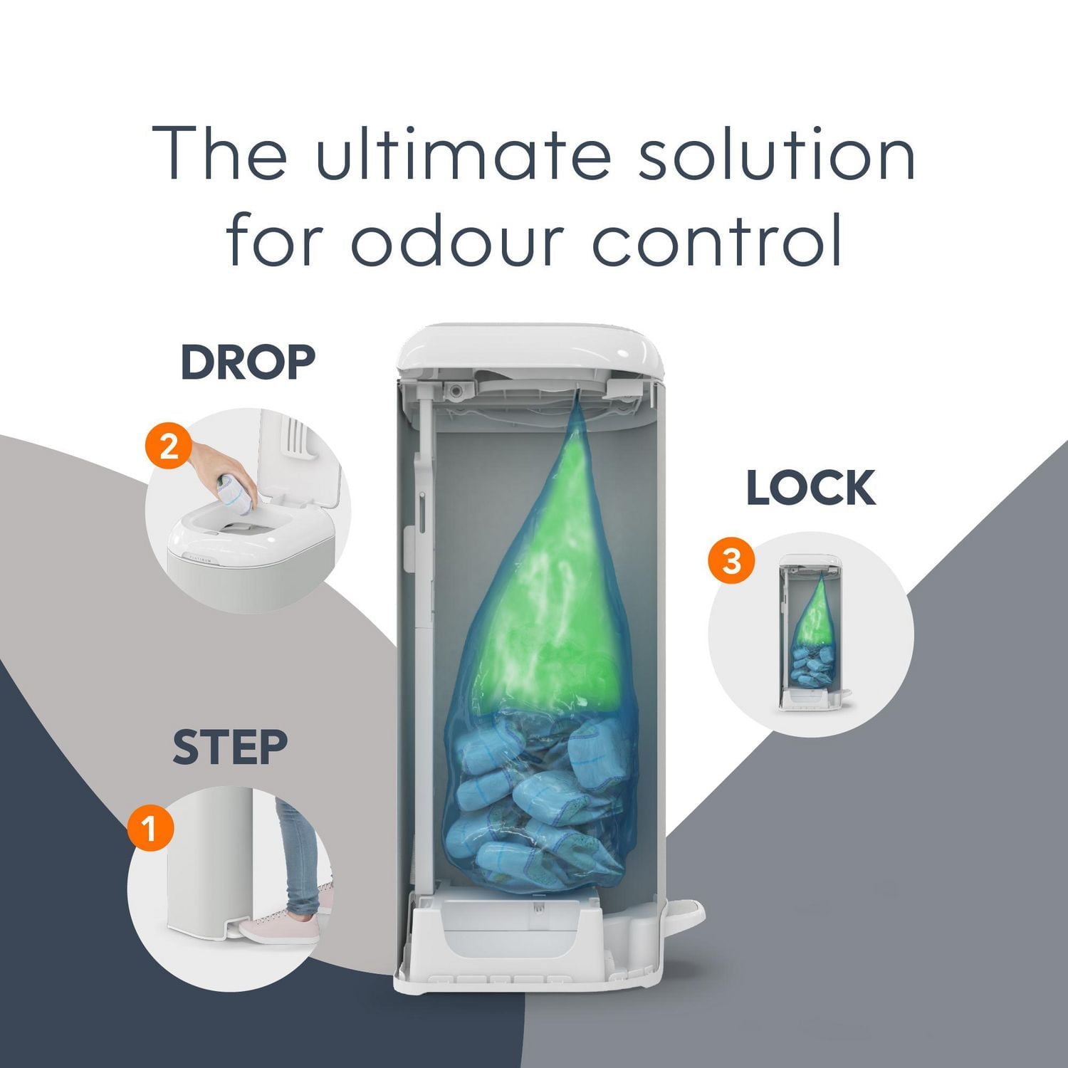 Poubelle à couches Diaper Genie Platinum - Gris mat - Acier inoxydable, pédale, contrôle des odeurs