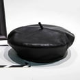 thumbnail image 5 of HJYCHN Soft Leather Beret Hat Painter Cap Fashion Headwear for Women Men Autumn Winter Timeless Elegant Design Black M, 5 of 7