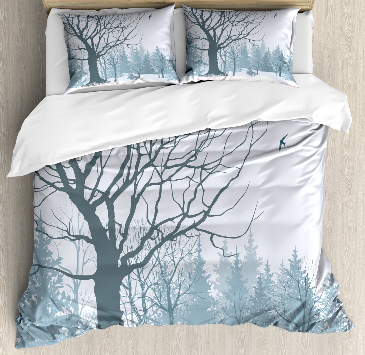 Winter Duvet Cover Set Queen Size, Winter Season Theme A Tree without