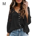 thumbnail image 1 of Sonducket Camisa de mujer con cuello en V Camisa de encaje Blusa en V Color sólido Botón de manga larga Top Prendas para la parte del cuerpo Negro M, 1 of 6
