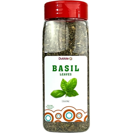 Basil Leaves Dried - 3.5 oz.  ⦾  Non GMO, Kosher, Halal, and Gluten Free  ⦾  Dubble O Brand