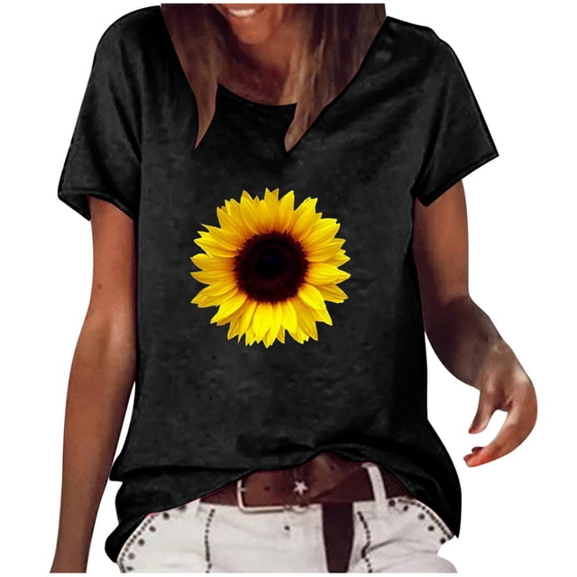 Blouse à Manches Courtes Imprimée Marguerite Décontractée Mode Femme Col Rond T-Shirt Hauts d'Été