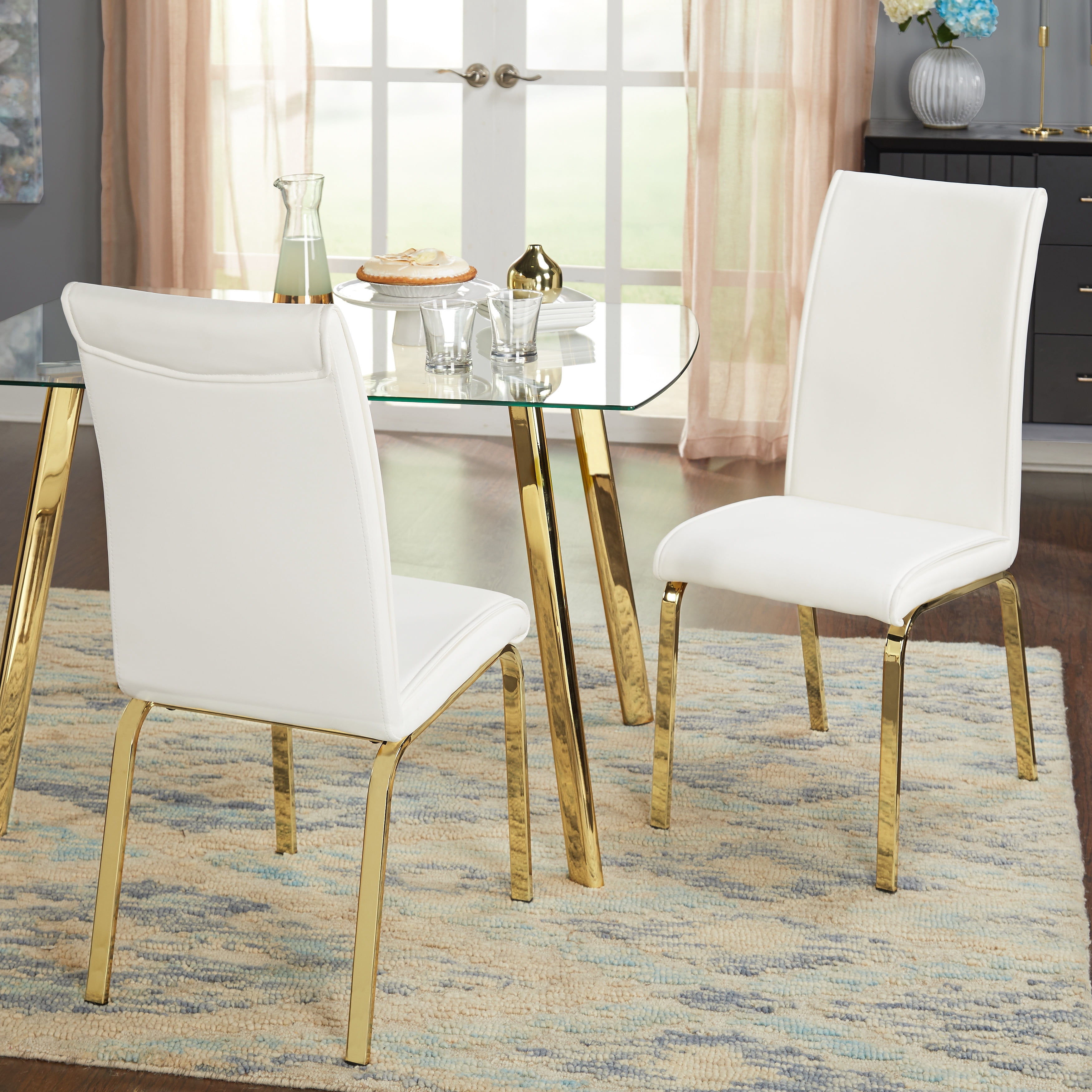 TMS Montrose Indoor Dining Chair, Set of 2, Gold/White Faux Leather