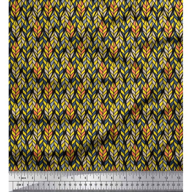Soimoi Polyester Crepe Fabric Leaves Small Decor Fabric Printed Yard 52 Inch Wide