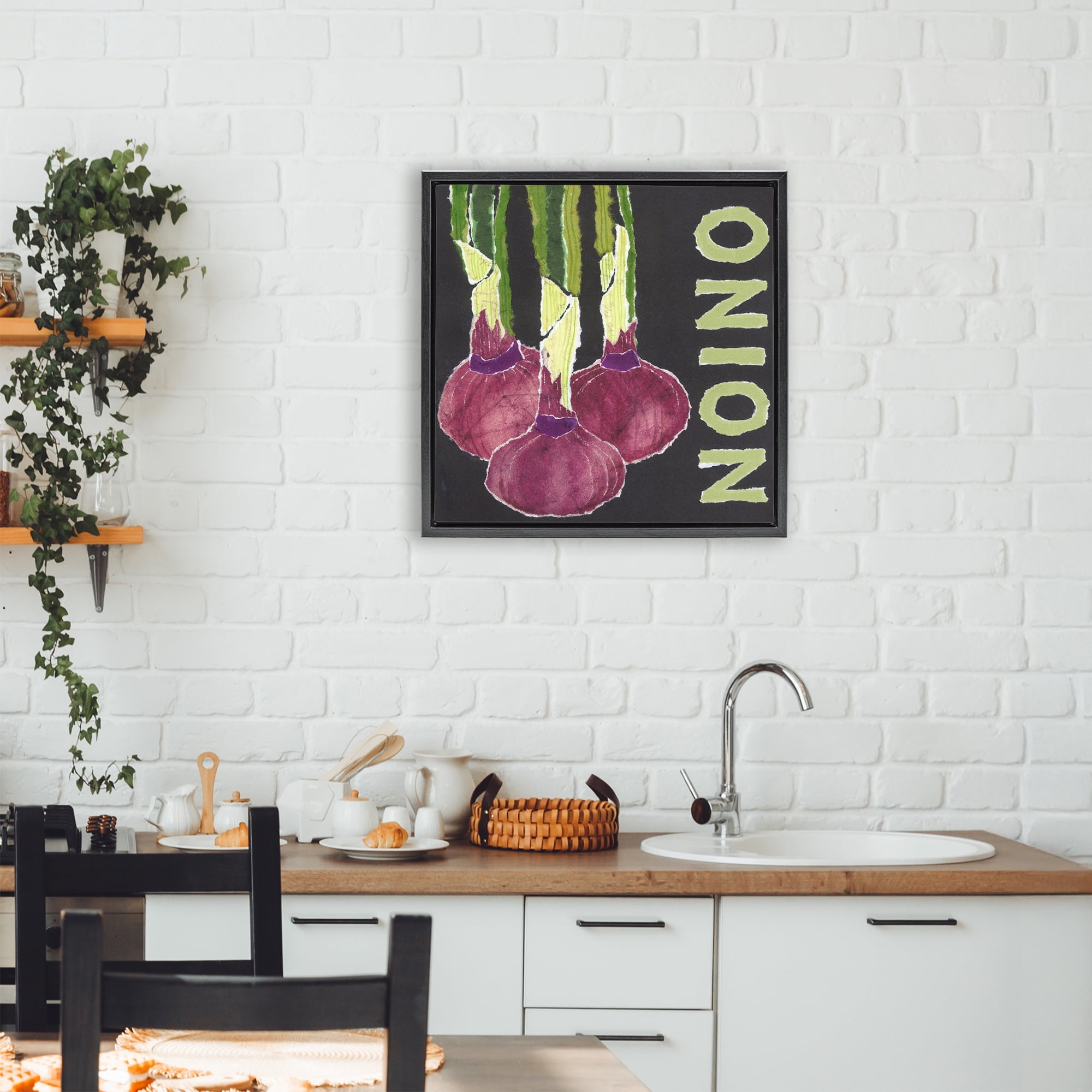Stupell Industries Collaged Garden Onion Black Framed Floater Canvas Wall Art, design by Nancy Overton