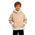 thumbnail image 5 of DHFJKG Kids Boy Girl Fuzzy Trim Hoodies Pullover Long Sleeve Hooded Sweatshirt Top With Front Pocket For Daily Outdoor Wear Casual Jumper Tops, 5 of 9