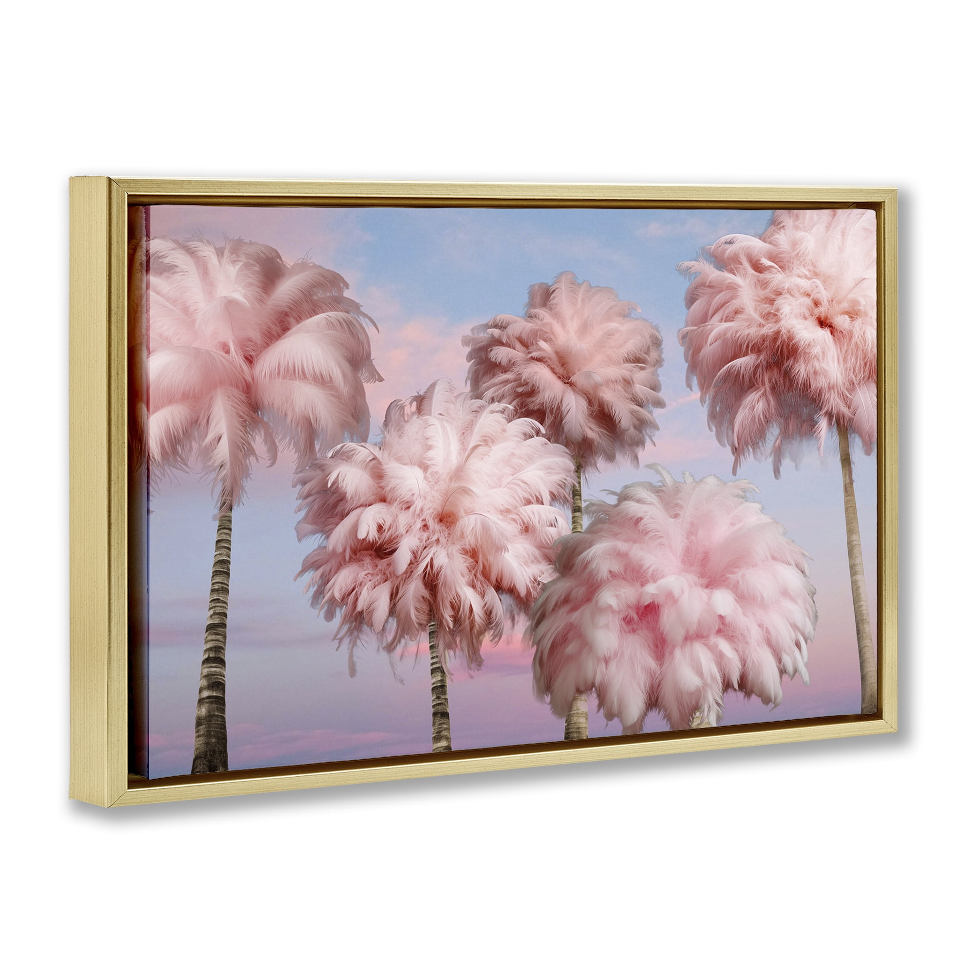 Stupell Industries Fluffy Pink Palm Trees Botanical & Floral Painting Gold Floater Framed Canvas Art Print Wall Art, 31 x 21