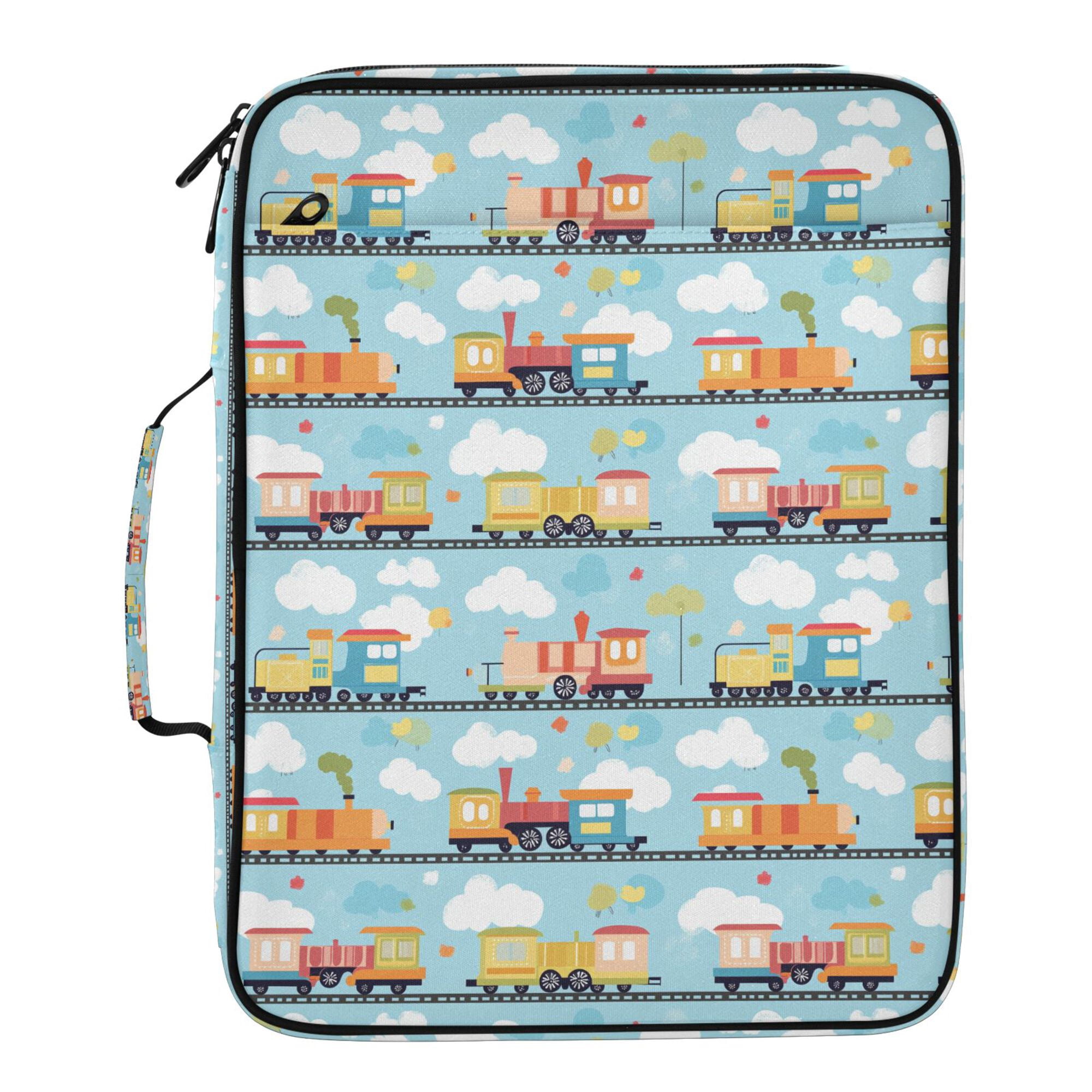 FORMRS Accordion File Folder A4 Size 7-Pocket Expanding Document Organizer Bag with 3 Ring Binder, Cartoon Train Pattern