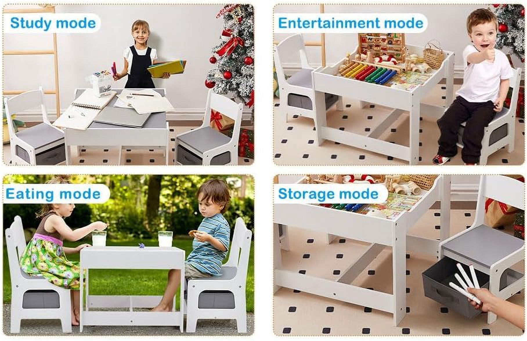 Kids Table and Chair Set, Kids Art Table and Chair Set for Drawing, Reading, Playroom, Toddler Table and Chair Set with Storage