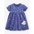 thumbnail image 4 of ATAIKU 2-7T Toddler Girls Short Sleeve Dress 100% Cotton Unicorn Casual Summer Appliques Shirt Jersey Dresses with Pocket, 4 of 7
