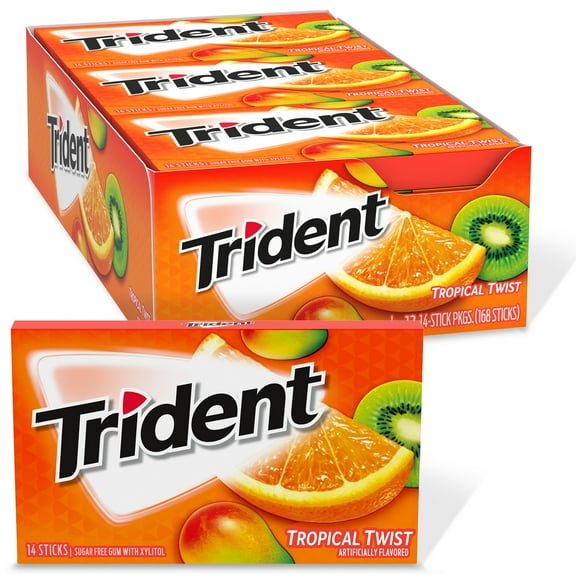 Trident Value Pack Tropical Twist Sugar Free Gum, Count 12 (14Pcs) - Gum