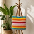 thumbnail image 5 of Homellea Striped Woven Tote Bag for Women, 15.4 Inch Summer Straw Look Shoulder Bag with Brown Handles for Beach, Vacation, Travel, Shopping, Pool, Work, Resort and Casual Daily Outfits, 5 of 6