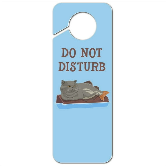 Catfish Mercat Cat Mermaid Sitting On Log Plastic Door Knob Hanger Sign